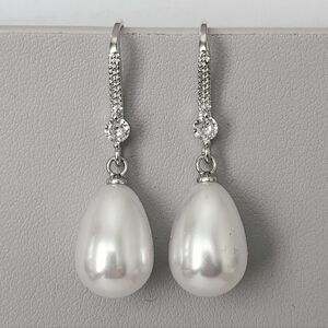 White Pearl Silver Dangle Earrings